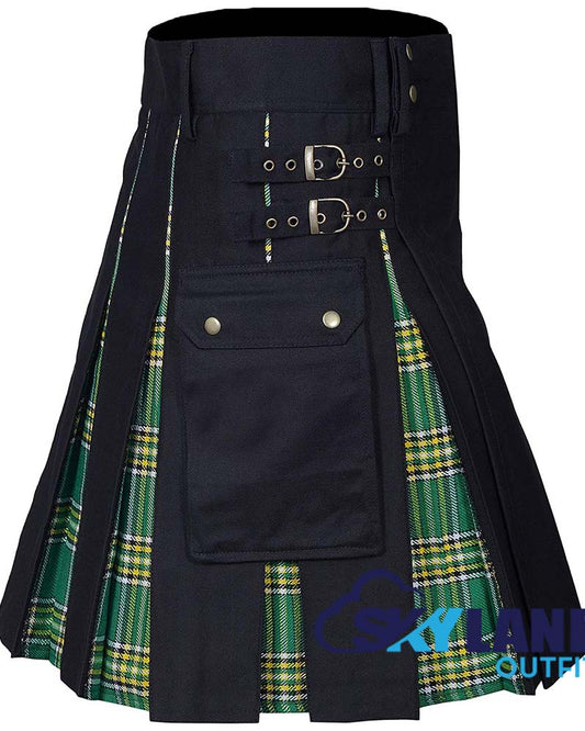 Hybrid Utility Kilts - Irish Heritage Tartan & Black Cotton Kilt image 1