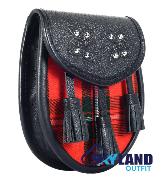 MacGregor Tartan Sporran Black Leather Scottish Sporran image 1