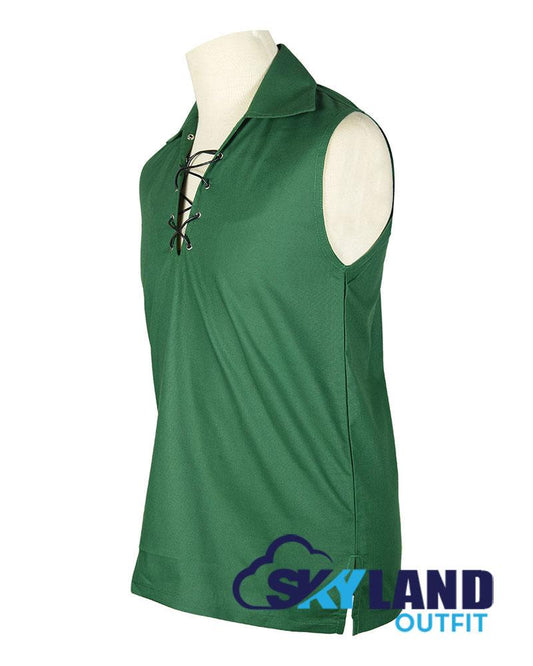 Jacobite Ghillie Kilt Shirt Green Cotton Jacobean Sleeveless Shirt image 1