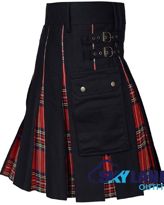 Hybrid Utility Kilts - Royal Stewart Tartan & Black Cotton Kilt image 1