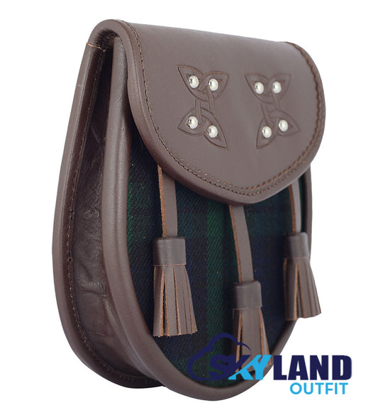 Black Watch Tartan Sporran Brown Leather Scottish Sporran image 1