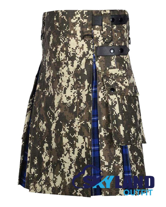 Hybrid Utility Kilts – Digital Camouflage & Ramsey Blue Tartan Kilt image 1