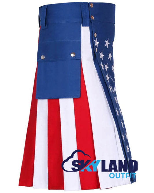 American Flag Utility Kilt – Handmade Cotton Patriotic Kilt for Men