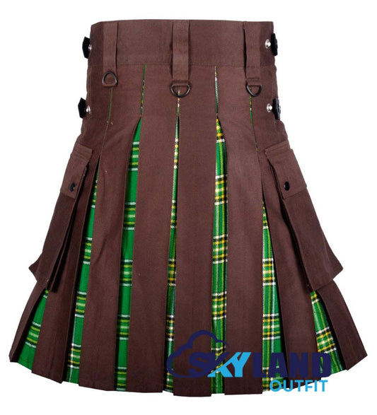 Hybrid Utility Kilts - Brown Cotton & Irish Heritage Tartan Kilt image 1