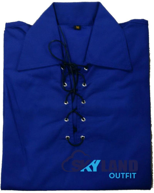 Jacobite Ghillie Kilt Shirt Royal Blue Cotton Full Sleeve Shirt image 1