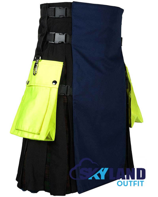 Black & Blue Hybrid Kilt – Under Brown Watch Tartan Utility Kilt
