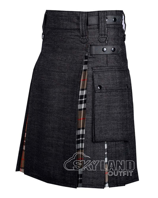 Hybrid Utility Kilts – Black Denim & Campbell Thompson Tartan