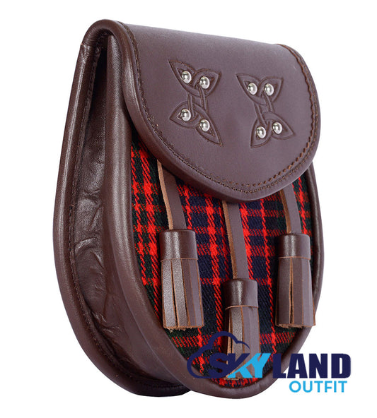 MacDonald Tartan Sporran Brown Leather Scottish Sporran image 1