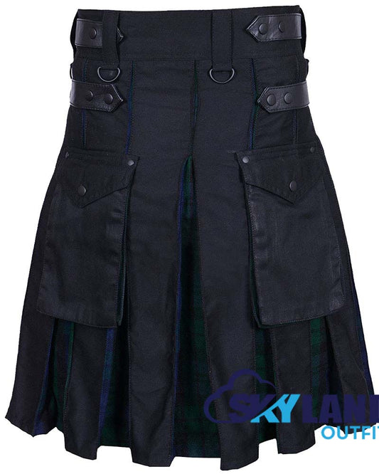 Hybrid Utility Kilts - Black Watch Tartan & Black Cotton Kilt image 1