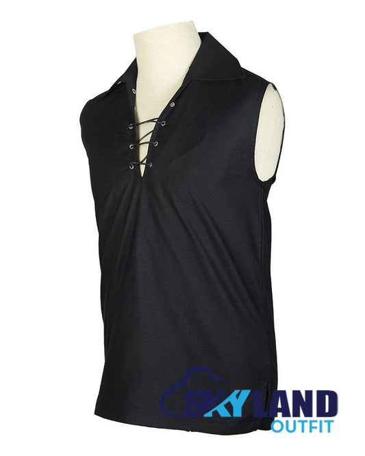 Jacobite Ghillie Kilt Shirt Black Cotton Jacobean Sleeveless Shirt image 1