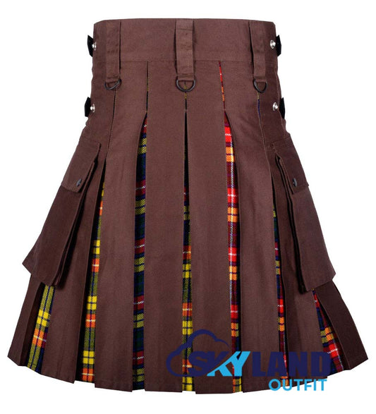 Hybrid Utility Kilts - Brown Cotton & Buchanan Tartan Kilt image 1