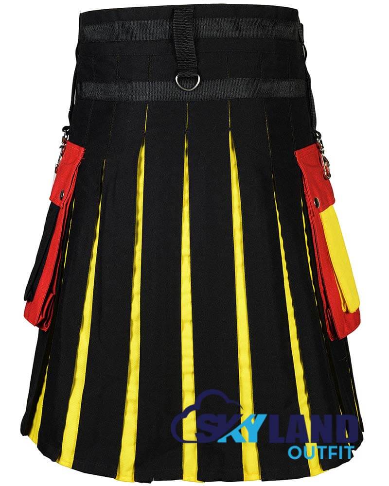 Red Black Yellow Hybrid Kilt – Custom Scottish Utility Kilt for Men