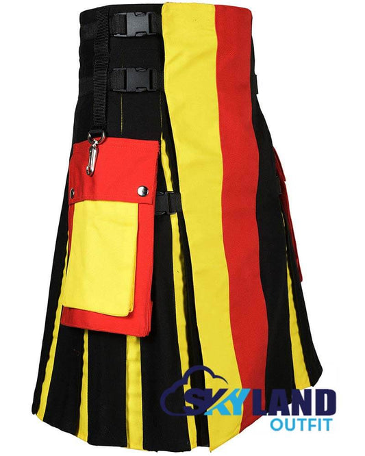 Red Black Yellow Hybrid Kilt – Custom Scottish Utility Kilt for Men