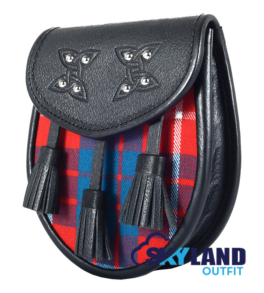 Hamilton Red Tartan Sporran Black Leather Scottish Sporran image 1