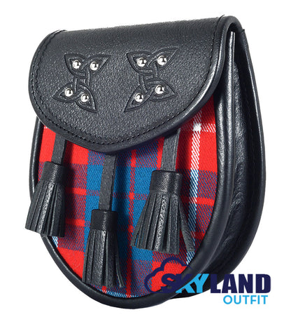 Hamilton Red Tartan Sporran Black Leather Scottish Sporran image 1