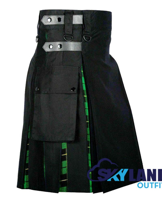 Hybrid Utility Kilts - Black Cotton & Wallace Hunting Tartan Kilt image 1