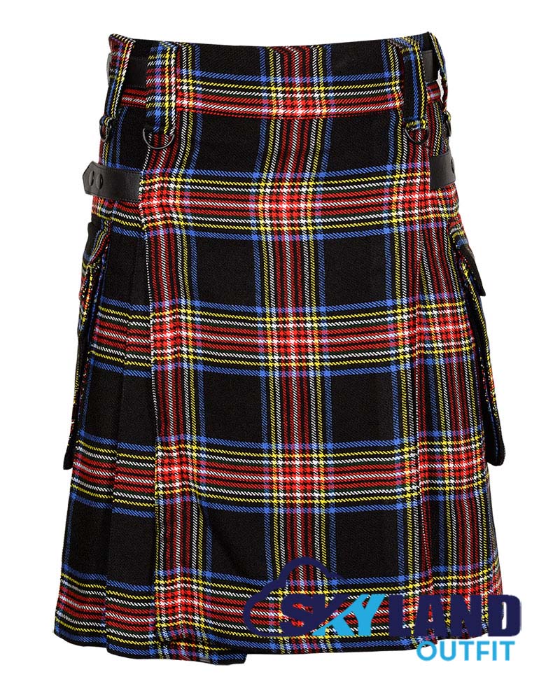 Black Stewart Tartan Kilt Modern Utility Kilts image 0