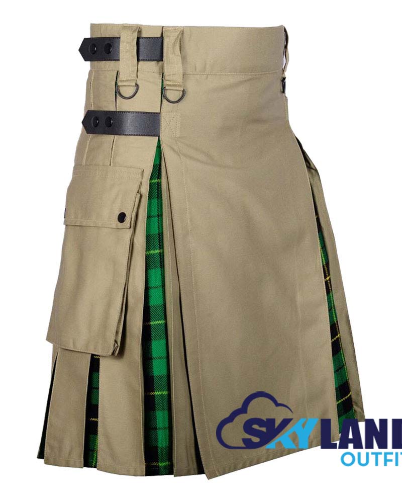 Hybrid Utility Kilts – Khaki Cotton & Wallace Hunting Tartan Kilt image 1
