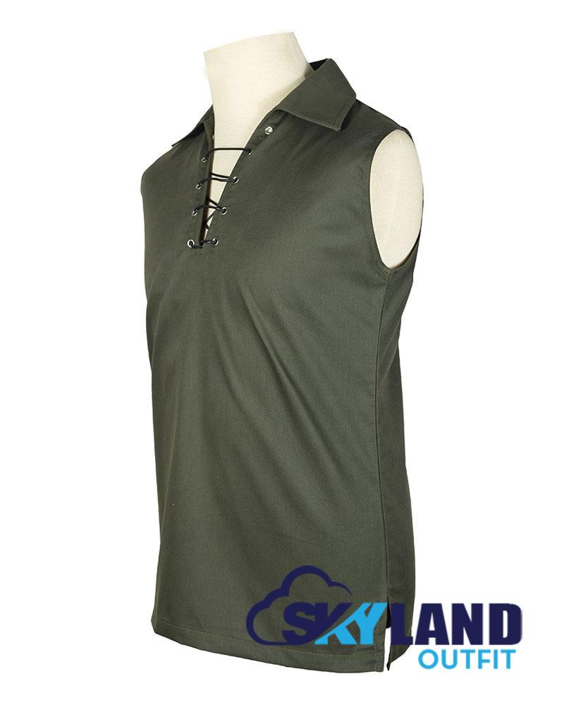 Jacobite Ghillie Kilt Shirt Olive Green Cotton Jacobean Sleeveless Shirt image 1