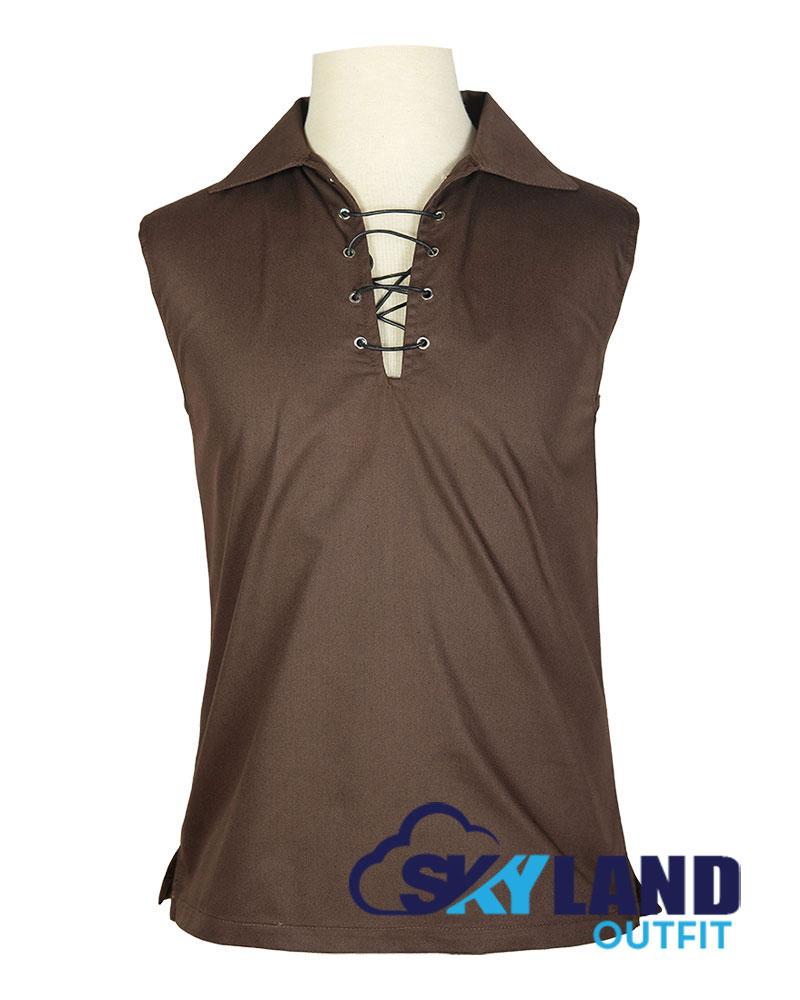 Jacobite Ghillie Kilt Shirt Brown Cotton Jacobean Sleeveless Shirt image 0