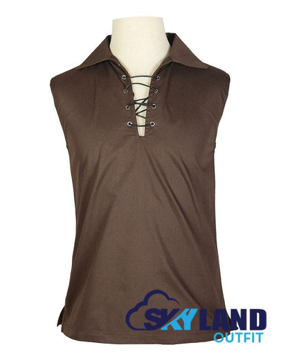 Jacobite Ghillie Kilt Shirt Brown Cotton Jacobean Sleeveless Shirt image 0