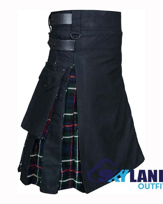 Hybrid Utility Kilts - Black Cotton & Mackenzie Tartan Kilt image 0
