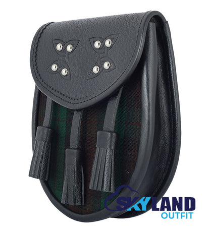 Brown Watch Tartan Sporran Black Leather Scottish Sporran image 2