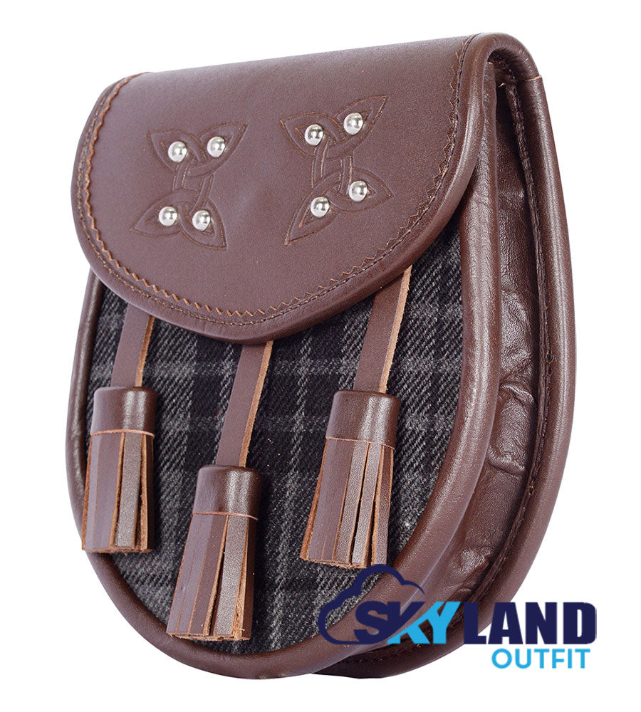 Grey Watch Tartan Sporran Brown Leather Scottish Sporran image 2