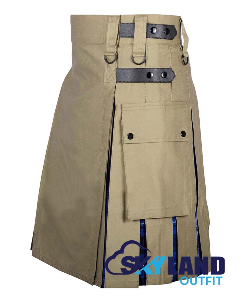Hybrid Utility Kilts – Khaki Cotton & Ramsey Blue Tartan Kilt image 2