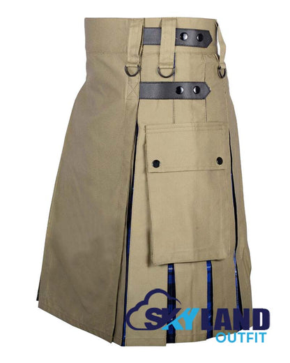 Hybrid Utility Kilts – Khaki Cotton & Ramsey Blue Tartan Kilt image 2