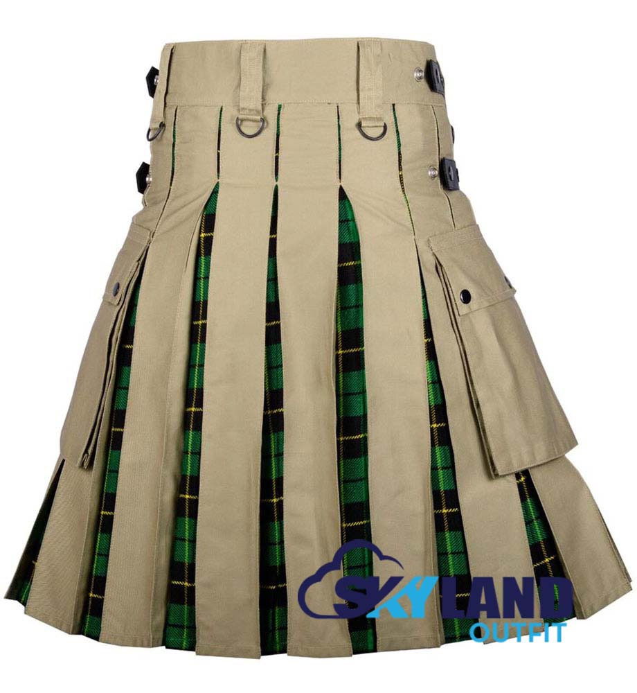 Hybrid Utility Kilts – Khaki Cotton & Wallace Hunting Tartan Kilt image 3