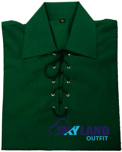 Jacobite Ghillie Kilt Shirt Green Cotton Jacobean Full Sleeve Shirt image 2