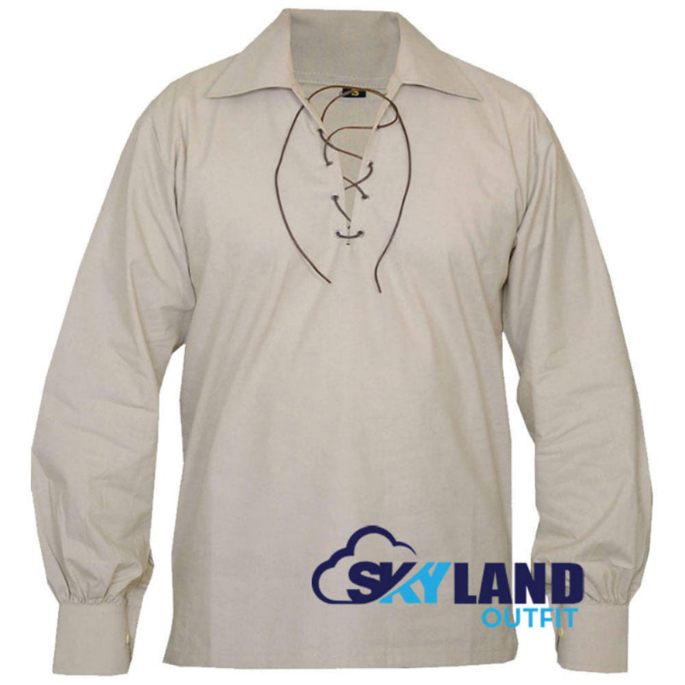 Jacobite Ghillie Kilt Shirt Beige Cotton Jacobean Full Sleeve Shirt image 0