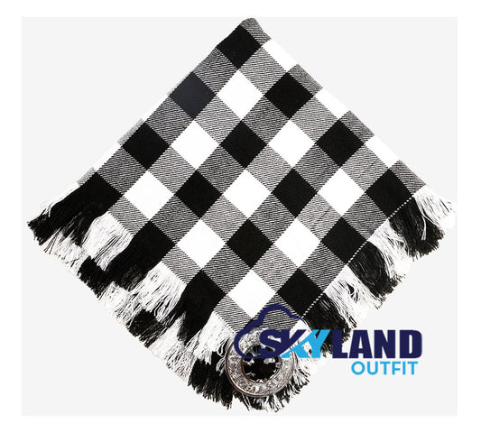 White, Black Rob Roy Tartan Kilt Fly Plaid with Free Brooch image 0