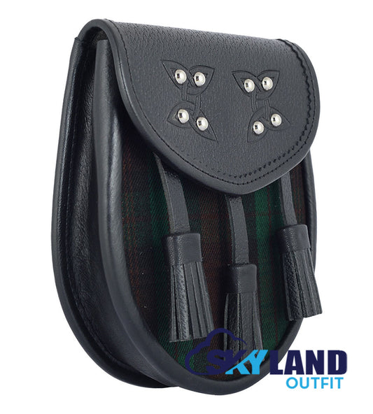 Brown Watch Tartan Sporran Black Leather Scottish Sporran image 1