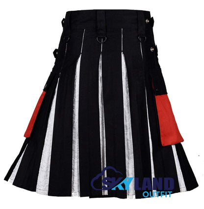 Hybrid Utility Kilts - Black Inner Red and White Cotton Kilt image 5