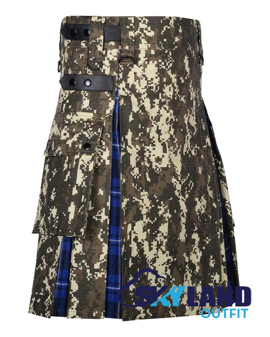 Hybrid Utility Kilts – Digital Camouflage & Ramsey Blue Tartan Kilt image 0