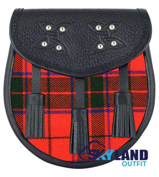 Scottish Rose Tartan Sporran Black Leather Scottish Sporran image 0