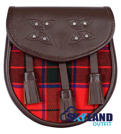 Scottish Rose Tartan Sporran Brown Leather Scottish Sporran image 0