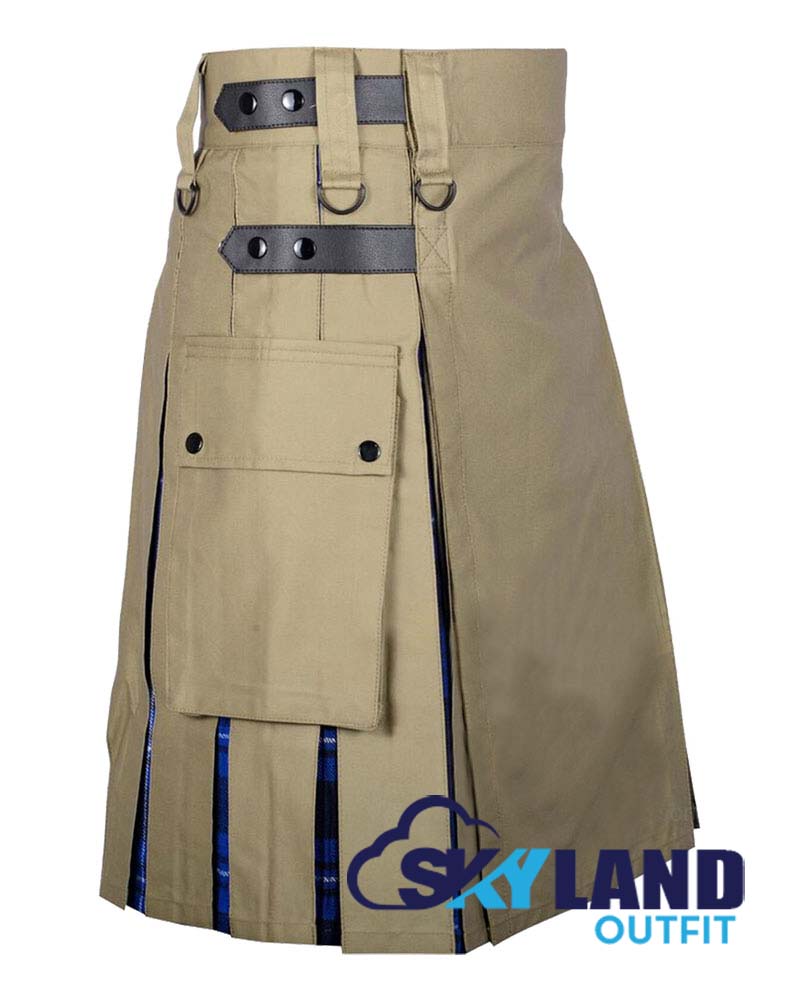 Hybrid Utility Kilts – Khaki Cotton & Ramsey Blue Tartan Kilt image 1