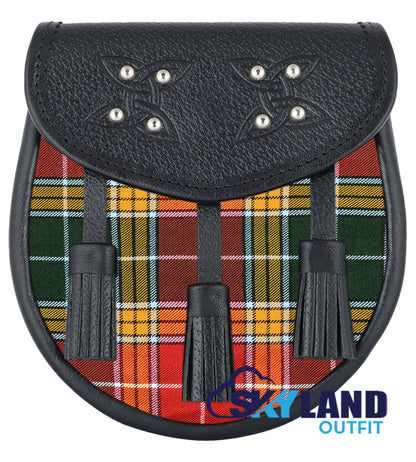 Buchanan Hunting Tartan Sporran Black Leather Scottish Sporran image 0