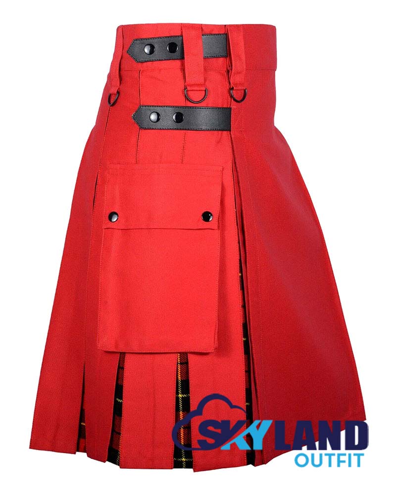Hybrid Utility Kilts – Red Cotton & Wallace Tartan Kilt image 1