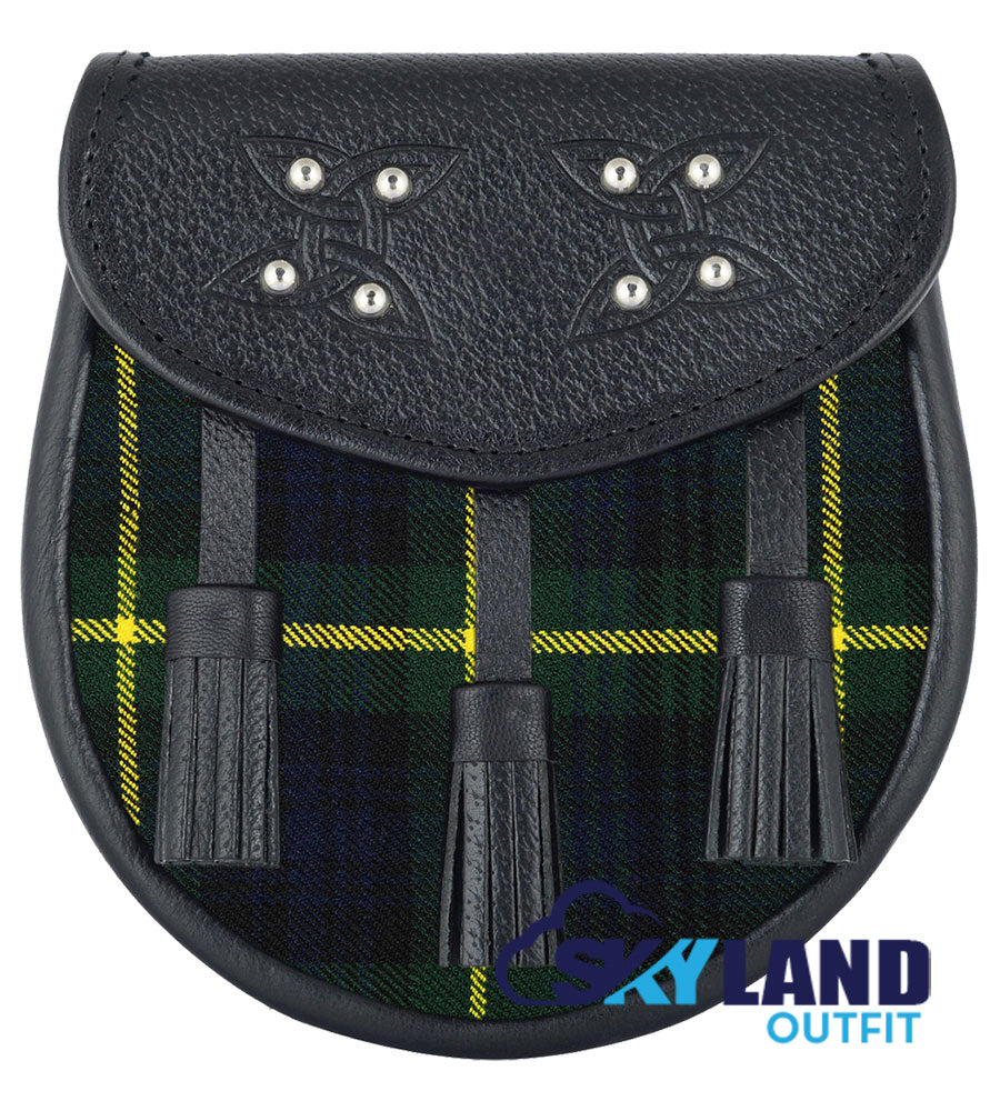 Gordon Tartan Sporran Black Leather Scottish Sporran image 0