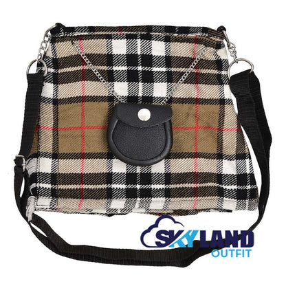 Camel Thompson Tartan Ladies Kilt Shaped Purse, Tote Bag image 0