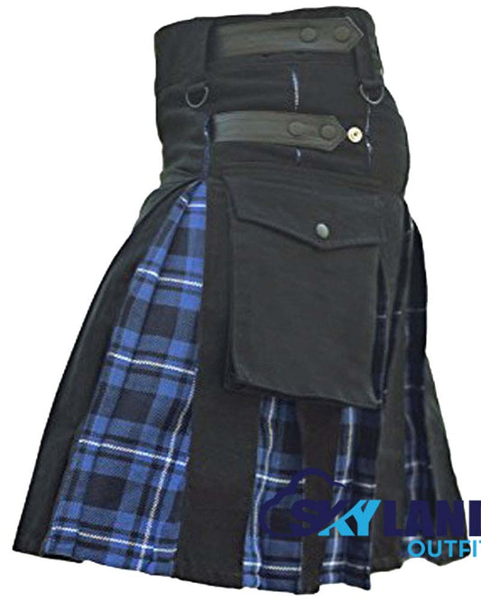 Hybrid Utility Kilts - Black Cotton & Ramsey Blue Tartan Kilt image 1