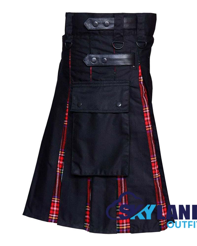 Hybrid Utility Kilts - Black Cotton & Black Stewart Tartan Kilt image 1