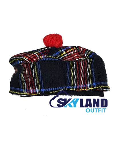 Black Stewart Tartan Tam o' Shanter Hat Scottish Bonnet image 2