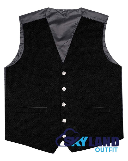 Solid Black Tartan Waistcoat - 5 Buttons Argyle Vest Made to Order image 1