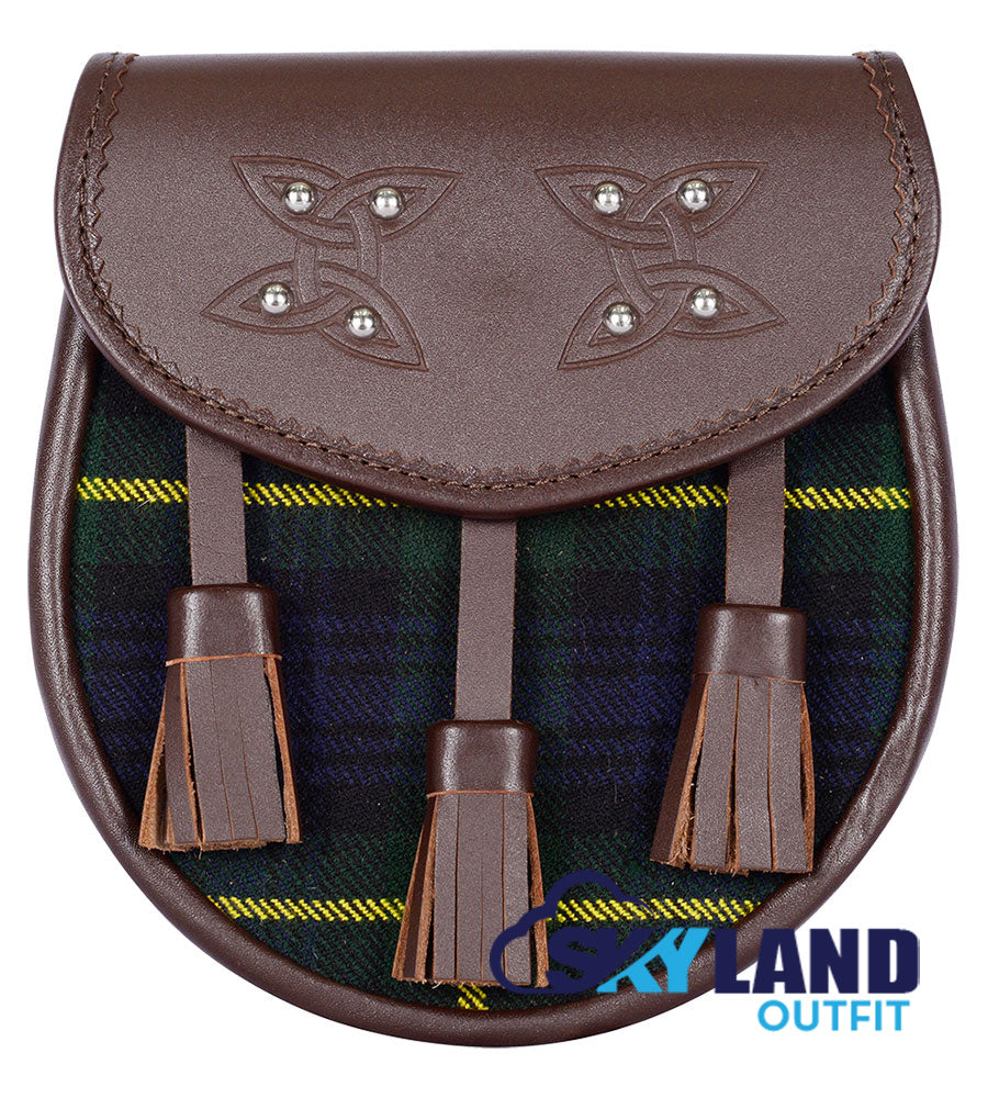 Gordon Tartan Sporran Brown Leather Scottish Sporran image 0
