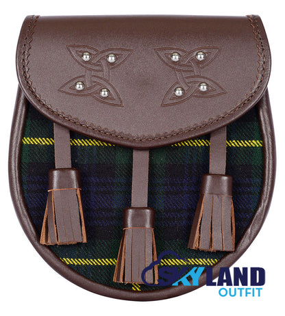 Gordon Tartan Sporran Brown Leather Scottish Sporran image 0